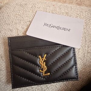 Saint Laurent Black Leather Textured Card Holder